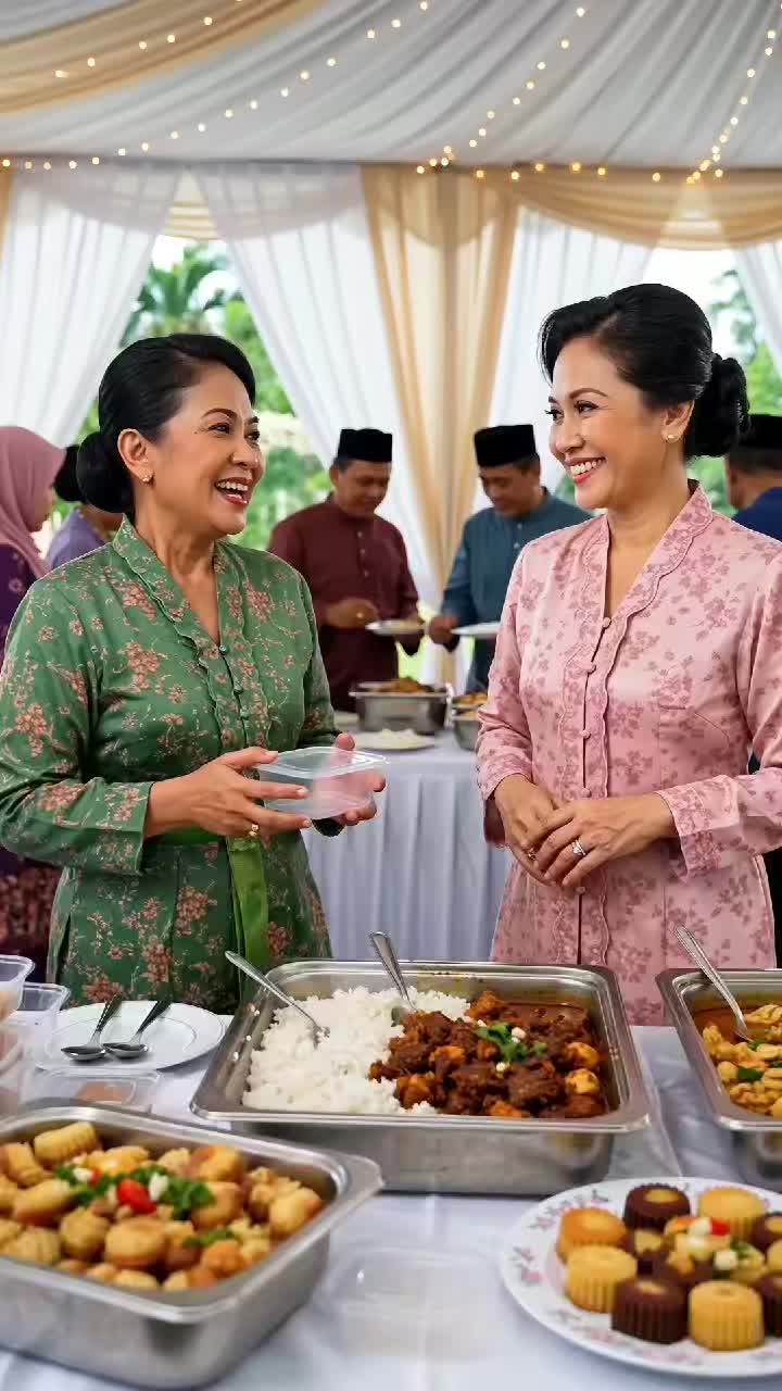 AI-generated clip: Kita semua kenal makcik kenduri ni - tapau penuh satu beg, alasannya...